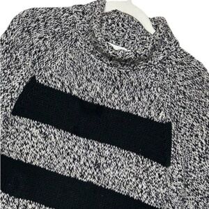 Vtg Sz L Black and Gray Stripe Chunky Turtleneck Grunge Workwear Fisherman